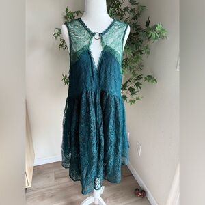 Free People Lace Ring Dress —Teal/Green | NWT | Size S |Boho • Whimsy • Festival